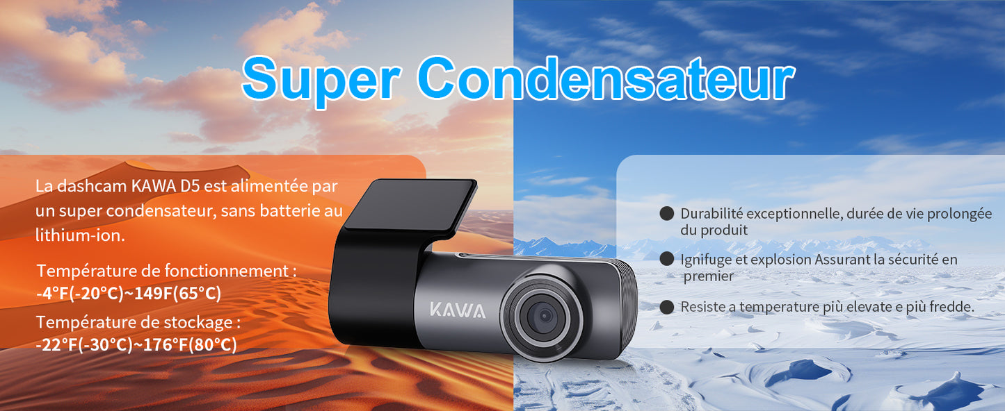 KAWA 1296P Front Car Dashcam, Mini Camera for Cars with Application, WiFi, WDR Night Vision, 360° Rotating, 135° View Angle, 24H Parking Monitoring, G-Sensor, D5