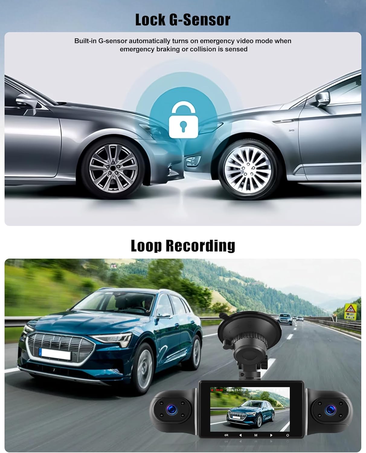 Dashcam 4x1080P Dash Cam Front Left Right Rear Dash Cam with WiFi GPS 3 Inch Dashcam with 64G Card, Loop Recording, Night Vision, G-Sensor, 24H Parking Mode