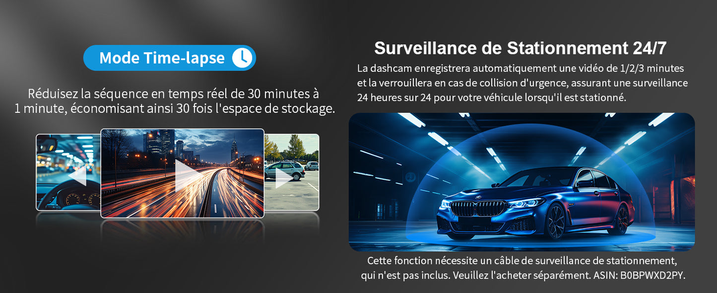 KAWA 1296P Front Car Dashcam, Mini Camera for Cars with Application, WiFi, WDR Night Vision, 360° Rotating, 135° View Angle, 24H Parking Monitoring, G-Sensor, D5