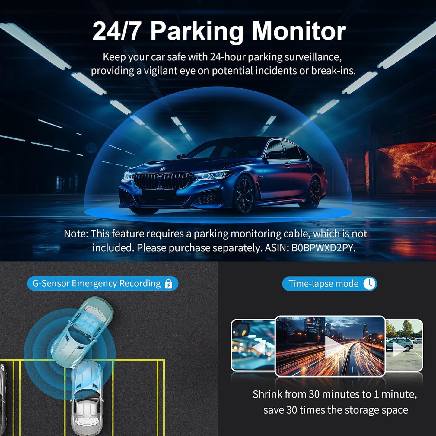 KAWA 1296P Front Car Dashcam, Mini Camera for Cars with Application, WiFi, WDR Night Vision, 360° Rotating, 135° View Angle, 24H Parking Monitoring, G-Sensor, D5